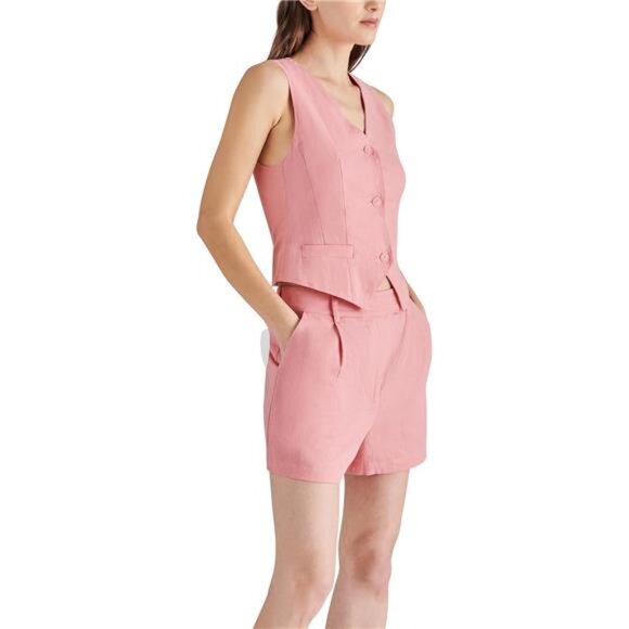 Women's Sleeveless Selene Vest Woven Three-Button Menswear Inspired - Picture 3 of 7